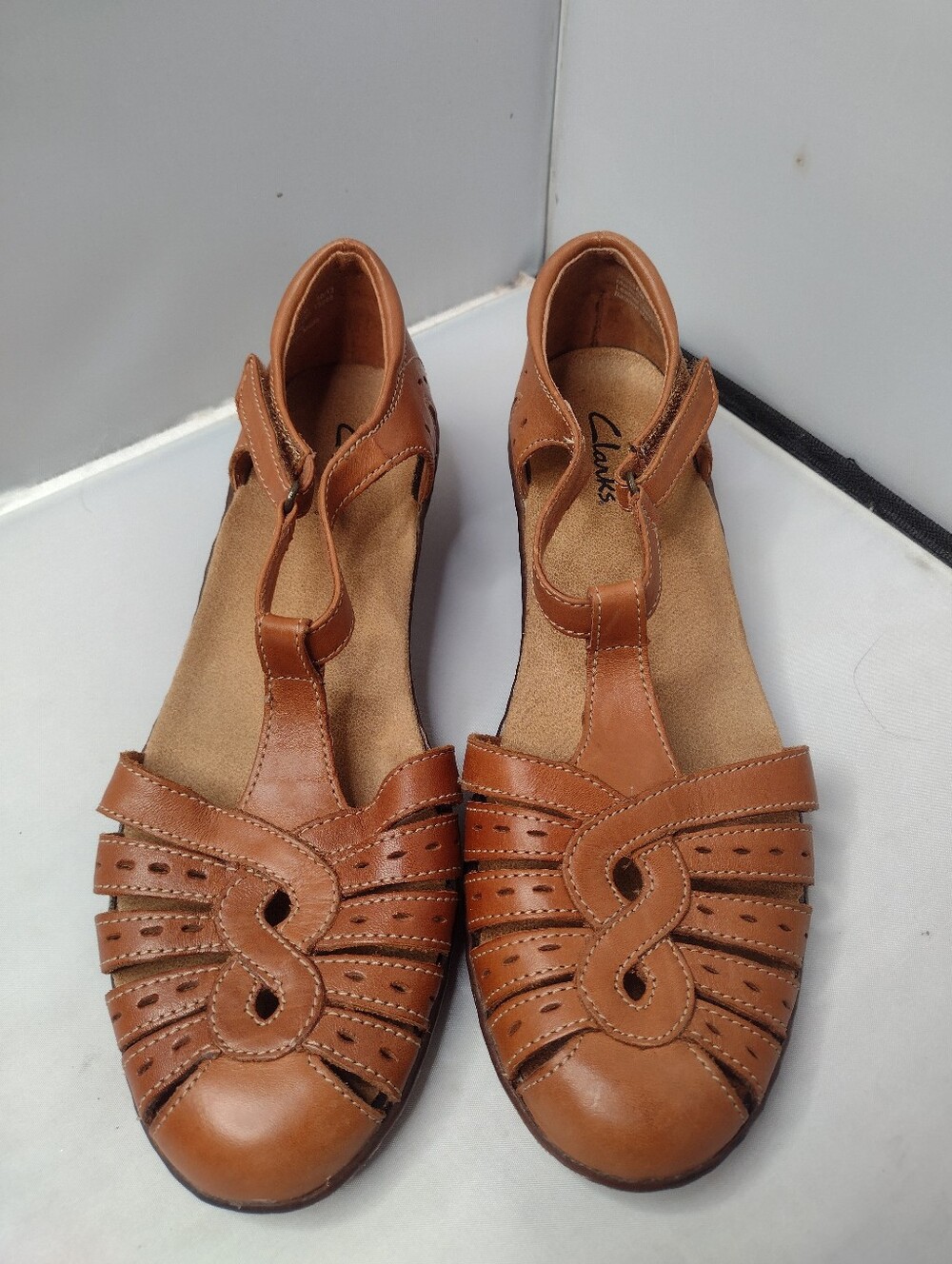 Clark's Leather Ankle Strap Sandals Brown Women's Size7 Strappy Heel A27